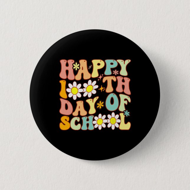 Teacher Kids Retro Groovy 100 Days Happy 100th Day 6 Cm Round Badge (Front)