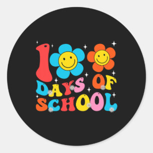Teacher Kids Retro Groovy 100 Days Happy 100th Day Classic Round Sticker