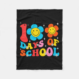 Teacher Kids Retro Groovy 100 Days Happy 100th Day Fleece Blanket