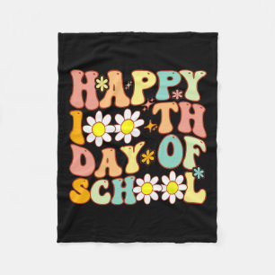 Teacher Kids Retro Groovy 100 Days Happy 100th Day Fleece Blanket