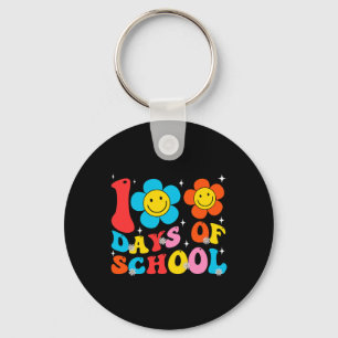 Teacher Kids Retro Groovy 100 Days Happy 100th Day Key Ring