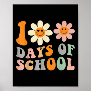Teacher Kids Retro Groovy 100 Days Happy 100th Day Poster