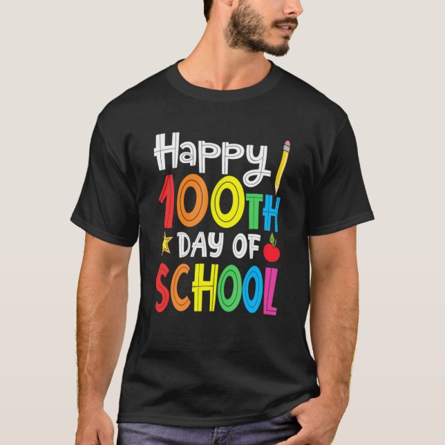 Teacher Kids Retro Groovy 100 Days Happy 100th Day T-Shirt (Front)