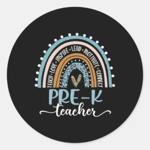 Teacher Leopard Boho Rainbow Back To School Classic Round Sticker
