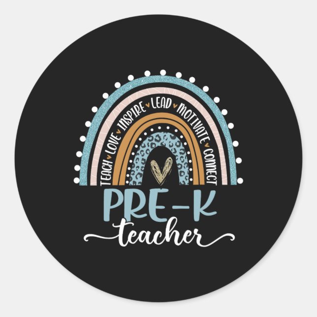 Teacher Leopard Boho Rainbow Back To School  Classic Round Sticker (Front)