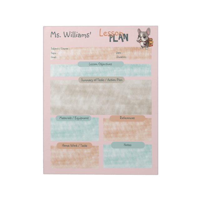 Teacher lesson plan French bulldog school Notepad (Rotated)