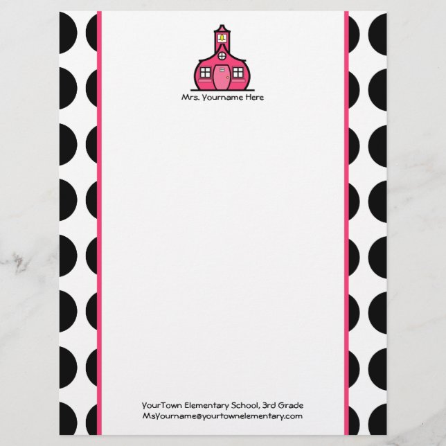 Teacher Letterhead - Black Polka Dot And Pink Design (Front)