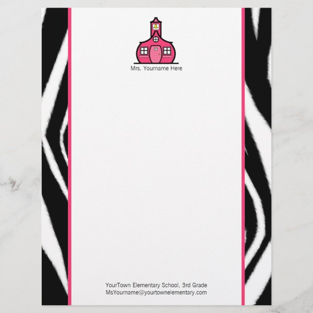 Teacher Letterhead - Zebra Print and Pink (Front)