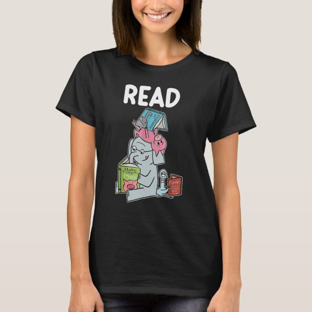 Teacher Library Read Book Club Piggie Elephant Pig T-Shirt (Front)