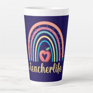 Teacher Life – A Rainbow of Dedication and Joy Latte Mug