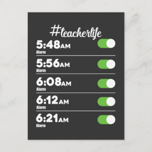 Teacher Life Alarm Clock Early Bird Morning School Postcard