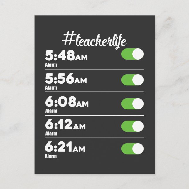 Teacher Life Alarm Clock Early Bird Morning School Postcard (Front)