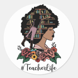 Teacher Life Black Woman Afro Girl Classic Round Sticker