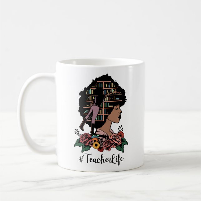 Teacher Life Black Woman Afro Girl Coffee Mug (Left)