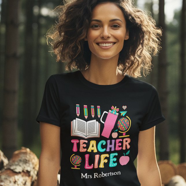  Teacher life colourful retro quote t-shirt (Creator Uploaded)