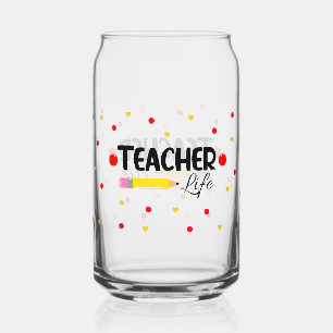 Teacher Life Cute School Can Glass