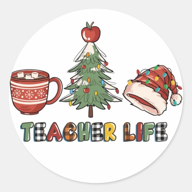 Teacher Life Merry Christmas Xmas Classic Round Sticker (Front)