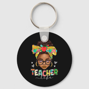 Teacher Life Messy Bun Afro African American Byck Key Ring