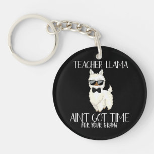Teacher Llama – No Time for Drama Funny Educator Key Ring