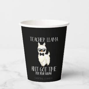 Teacher Llama – No Time for Drama Funny Educator Paper Cups