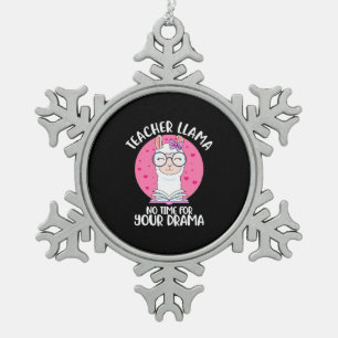 Teacher Llama Snowflake Pewter Christmas Ornament