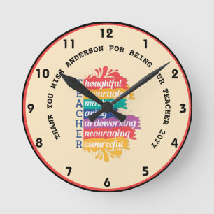 TEACHER LOVE INSPIRE Personalised CLASSROOM GIFT Round Clock