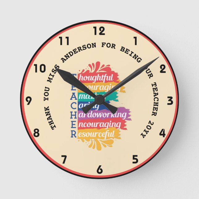 TEACHER LOVE INSPIRE Personalised CLASSROOM GIFT Round Clock (Front)