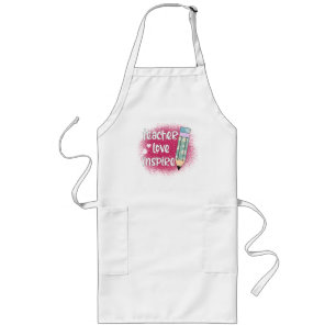Teacher Love Inspire -Pink Glitter & Floral Pencil Long Apron