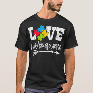 Teacher Love Kindergarten Puzzle Piece Autism Awar T-Shirt