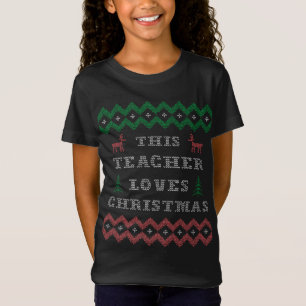 Teacher Loves Christmas Tree, Reindeer And Snowfla T-Shirt