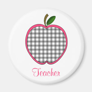 Teacher Magnet - Charcoal Grey Gingham Apple