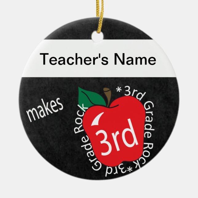 Teacher Makes 3rd Grade Rock | Chalkboard Ceramic Tree Decoration (Front)