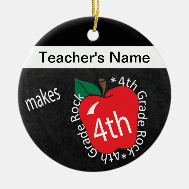 Teacher Makes 4th Grade Rock | Chalkboard Ceramic Tree Decoration (Front)