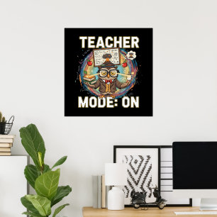 Teacher Mode: ON – Funny Owl Teacher Design Poster