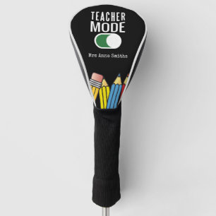 Teacher Mode with Rainbow Pencil on black Golf Head Cover