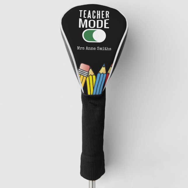 Teacher Mode with Rainbow Pencil on black  Golf Head Cover (Front)
