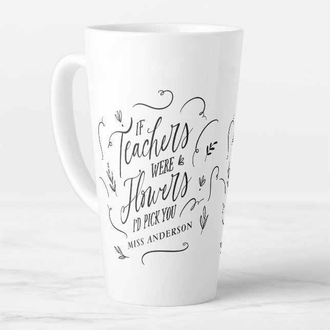Teacher modern elegant script black white keychain latte mug (Left Angle)