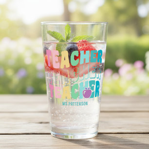 Teacher Modern Rainbow Colours Personalised Name Glass