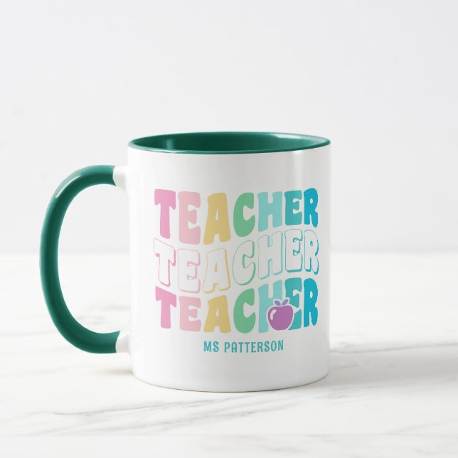 Teacher Modern Rainbow Colours Personalised Name Mug (Left)
