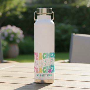 Teacher Modern Rainbow Colours Personalised Name Water Bottle