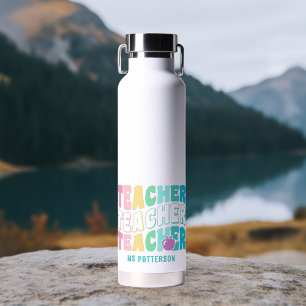 Teacher Modern Rainbow Colours Personalised Name Water Bottle