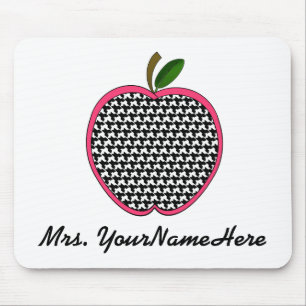 Teacher Mousepad-Houndstooth Apple With Pink Trim Mouse Mat