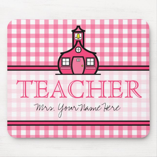 Teacher Mousepad - Pink Gingham (Front)