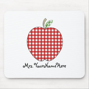 Teacher Mousepad - Red Gingham Apple