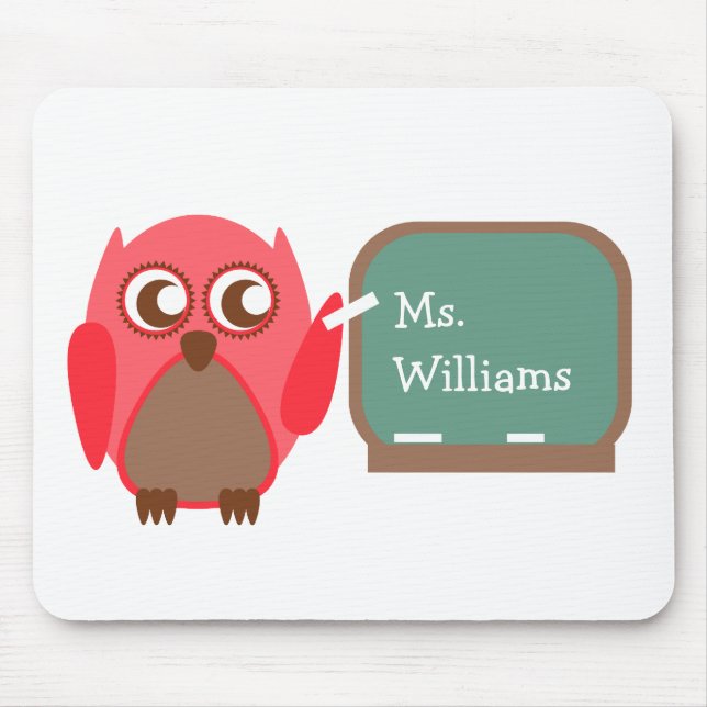 Teacher Mousepad - Red Owl At Chalkboard (Front)