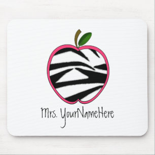 Teacher Mousepad - Zebra Print Apple