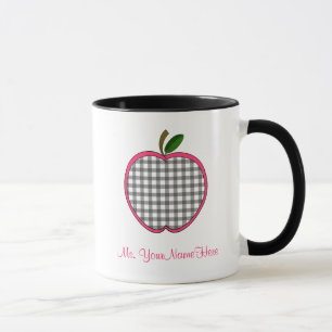 Teacher Mug - Charcoal Gingham Apple