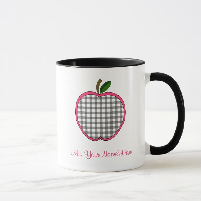 Teacher Mug - Charcoal Gingham Apple (Right)