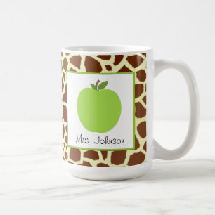 Teacher Mug Green Apple Giraffe Print