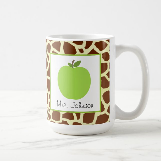 Teacher Mug Green Apple Giraffe Print (Right)